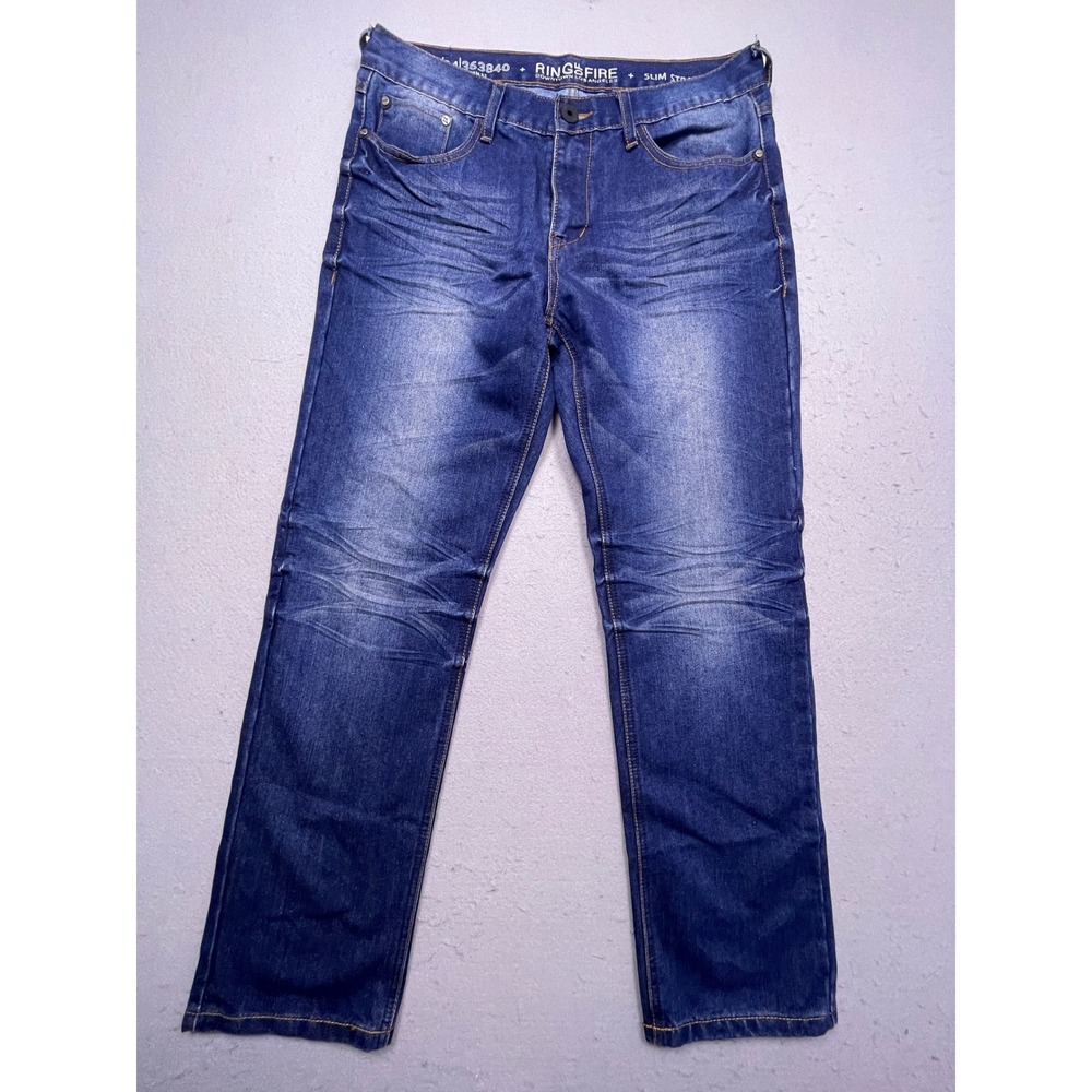 Ring Of Fire Slim Straight Denim Jeans Blue 34x32 Mens
